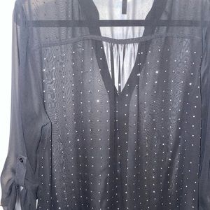 Sheer rhinestone embellished blouse
